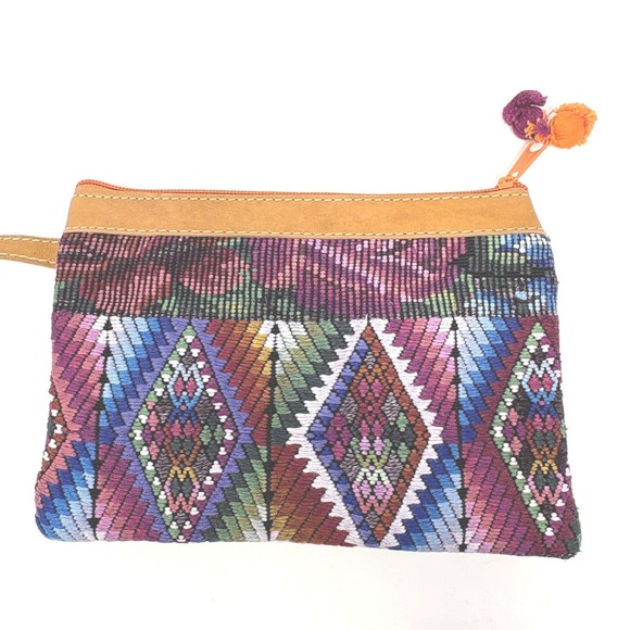 Unbranded Handbags - Woven Textile‎ Geometric Wristlet Clutch Bag Zippered Huipil Style Leather Trim